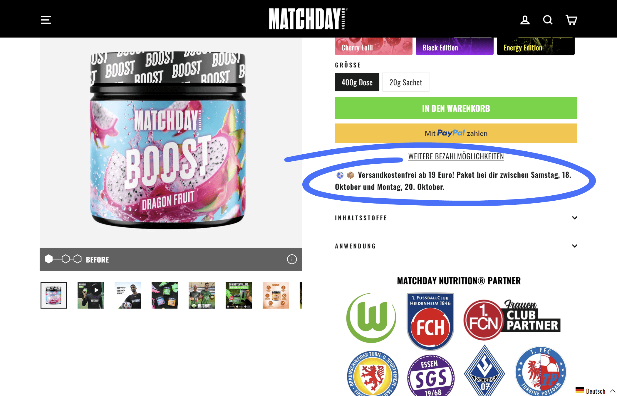 Screenshot von MATCHDAY NUTRITION